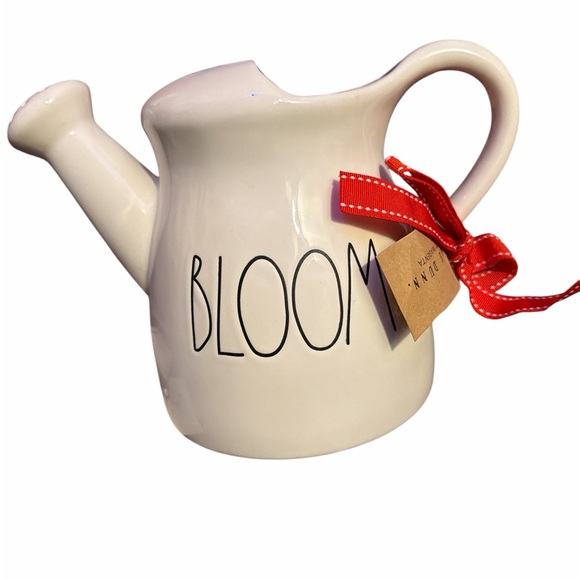 Rae Dunn Other - Rae Dunn "BLOOM" Ceramic Watering Can – Ivory with Red Ribbon
